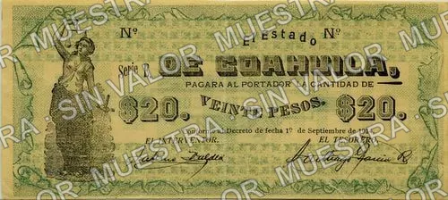 20 pesos, Estado de Coahuila (M1074), anverso
