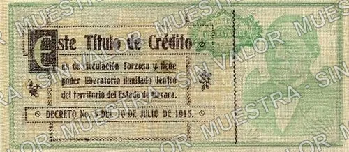 20 pesos, Estado de Oaxaca (M3375), reverso (M3375b $20 Estado de Oaxaca)