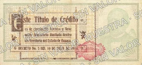 20 pesos, Estado de Oaxaca (M3375), reverso (M3375d $20 Estado de Oaxaca)