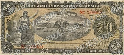 20 pesos, Gobierno Provisional de México (M3976), M3976d $20 Gobierno Provisional de México, anverso