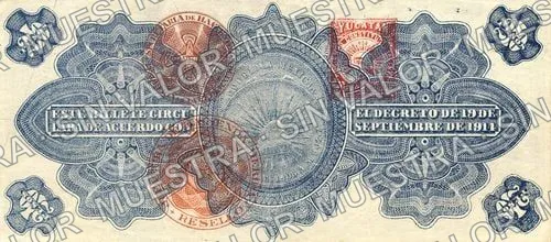 20 pesos, Gobierno Provisional de México (M3976), M3976d $20 Gobierno Provisional de México, reverso