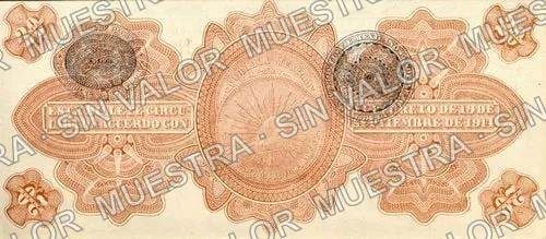 20 pesos, Gobierno Provisional de México 'REVALIDADO' (M1242), M1242b $20 Gobierno Provisional de México 'REVALIDADO', reverso