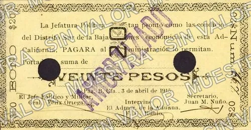 20 pesos, La Jefatura Política (M823), anverso