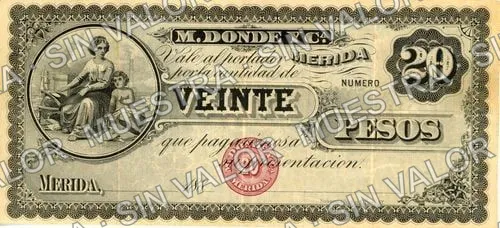20 pesos, M. Dondé y Cía (M777), M777 $20 M. Dondé y Cía., anverso