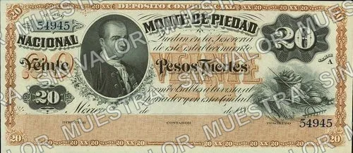 20 pesos, Nacional Monte de Piedad remainder (M693), anverso