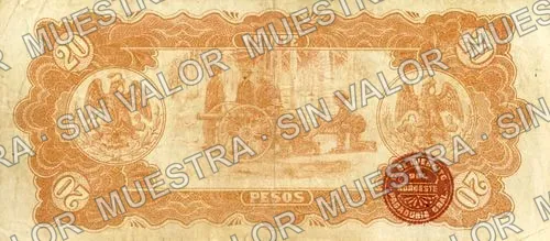 20 pesos, Pagaduría del Cuerpo de Ejército del Noroeste (M2265), reverso