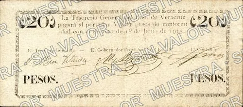 20 pesos, Tesorería General del Estado (M3996), reverso