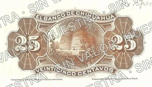 25 centavos, Banco de Chihuahua (M69), reverso
