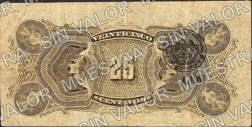 25 centavos, Banco de Hidalgo del Parral (M102), reverso