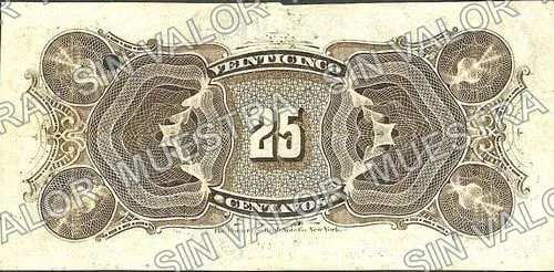 25 centavos, Banco de Hidalgo del Parral (M102), reverso (M102s 25c Banco de Hidalgo del Parral specimen)