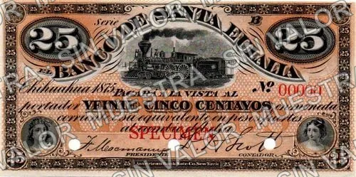 25 centavos, Banco de Santa Eulalia (M161), anverso (M161s 25c Banco de Santa Eulalia specimen)