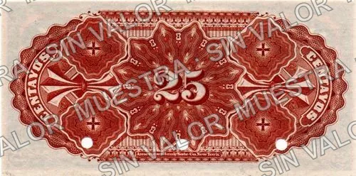 25 centavos, Banco de Santa Eulalia (M161), reverso (M161s 25c Banco de Santa Eulalia specimen)