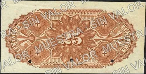 25 centavos, Banco de Santa Eulalia (M161), reverso (M161s 25c Banco de Santa Eulalia specimen)