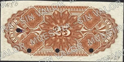 25 centavos, Banco de Santa Eulalia (M161), reverso (M161s 25c Banco de Santa Eulalia specimen)