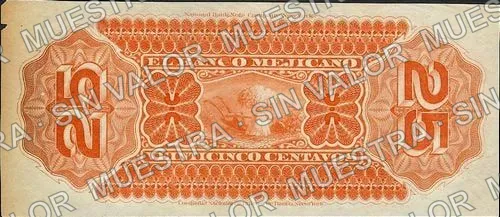 25 centavos, Banco Mejicano (M108), M108a 25c Banco Mejicano, reverso