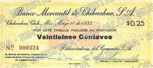 25 centavos, Banco Mercantil de Chihuahua (M4248), anverso