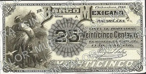 25 centavos, Banco Mexicano (M118), anverso (M118s 25c Banco Mexicano specimen)