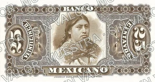 25 centavos, Banco Mexicano (M118), reverso (M118s 25c Banco Mexicano specimen)
