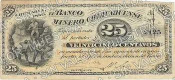 25 centavos, Banco Minero Chihuahuense (M145), M145b 25c Banco Minero Chihuahuense, anverso
