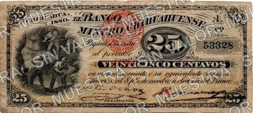 25 centavos, Banco Minero Chihuahuense (M145), M145c 25c Banco Minero Chihuahuense 1882/1880, anverso