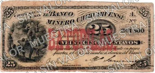 25 centavos, Banco Minero Chihuahuense (M145), M145d 25c Banco Minero Chihuahuense BATOPILAS, anverso