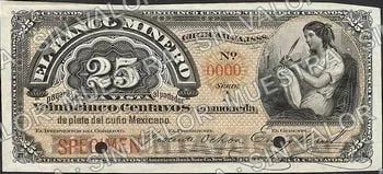 25 centavos, Banco Minero (M128), anverso (M128s 25c Banco Minero specimen)