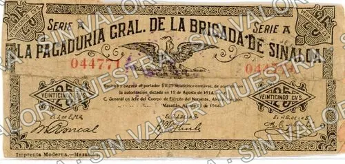 25 centavos, Brigada de Sinaloa (M3720), anverso