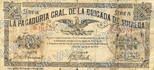25 centavos, Brigada de Sinaloa (M3720), anverso (M3720a 25c Brigada de Sinaloa)