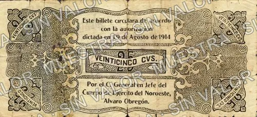 25 centavos, Brigada de Sinaloa (M3720), reverso