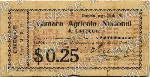 25 centavos, Cámara Agrícola Nacional de Campeche (M859), anverso