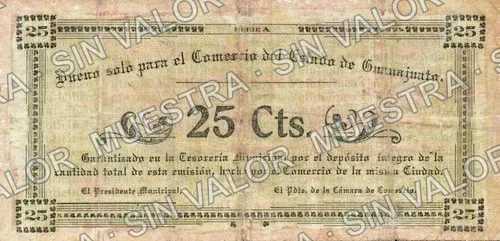 25 centavos, Cámara de Comercio (M1671), reverso