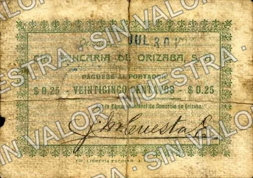 25 centavos, Cámara Nacional de Comercio (M4060), anverso