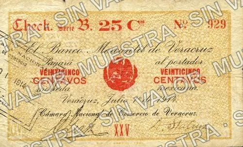 25 centavos, Cámara Nacional de Comercio (M4103), anverso