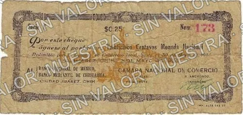 25 centavos, Cámara Nacional de Comercio (M4252), anverso