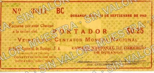 25 centavos, Cámara Nacional de Comercio (M4293), anverso