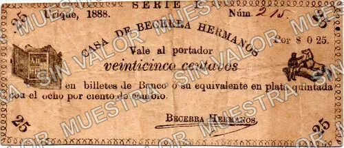 25 centavos, Casa de Becerra Hermanos, Serie E (M664), anverso