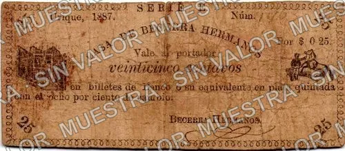 25 centavos, Casa de Becerra Hermanos, Serie E (M664), anverso (M664 25c Casa de Becerra Hermanos, Serie E)