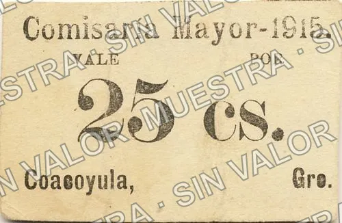 25 centavos, Comisaría Mayor 1915, Coacoyula (M1861), anverso