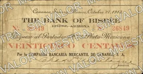 25 centavos, Compañía Bancaria Mercantil de Cananea (M3840), M3840a 25c Compañía Bancaria Mercantil de Cananea, anverso