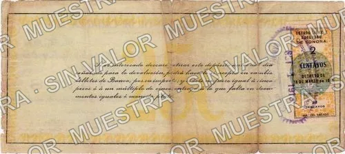 25 centavos, Compañía Bancaria Mercantil de Cananea VEINTECINCO CENTAVOS (M3835), M3835b 25c Compañía Bancaria Mercantil de Cananea VEINTICINCO CENTAVOS, reverso