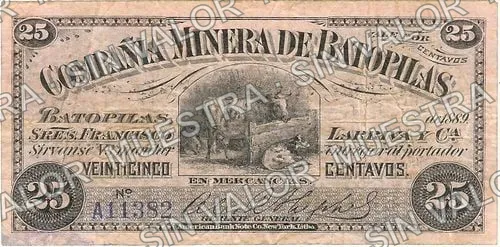 25 centavos, Compañía Minera de Batopilas (M618), M618a 25c Compañía Minera de Batopilas, anverso