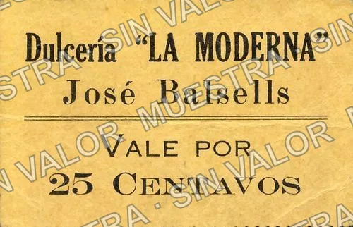 25 centavos, Dulcería "La Moderna" (M1348), M1348 25c Dulcería "La Moderna", anverso
