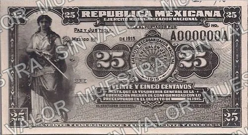 25 centavos, Ejército Reorganizador Nacional (M1279), anverso