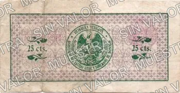 25 centavos, El Estado de Sonora - 1st Series Position A - Hand seal 5 - Small seal (M3813), reverso