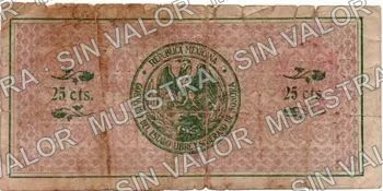 25 centavos, El Estado de Sonora - 1st Series Position A - Hand seal 5 - Small seal (M3813), reverso (M3813d 25c El Estado de Sonora -4th SeriesPosition A - Hand seal 4 - Large, broken 'C')