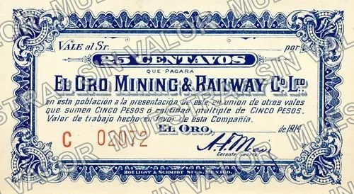 25 centavos, El Oro Mining & Railway Co. Ltd (M2833), anverso