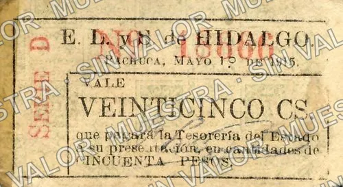 25 centavos, Estado de Hidalgo (M2072), M2072 25c Estado de Hidalgo, anverso