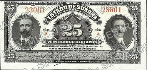 25 centavos, Estado de Sonora (M3819), M3819a 25c Estado de Sonora, anverso