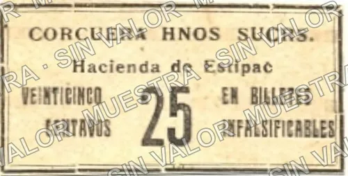 25 centavos, Hacienda de Estipac (M2775), anverso
