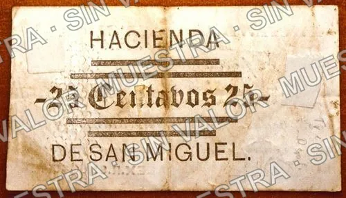 25 centavos, Hacienda de San Miguel (M607), M607 25c Hacienda de San Miguel, reverso